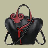 women pu barrel shoulder bag tote red black