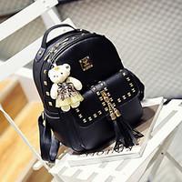 Women Backpack PU Fall Casual Bucket Rivet Zipper Gray Black Casual/Daily