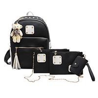 Women Backpack PU Fall Casual Bucket Rivet Zipper Gray Black Normal