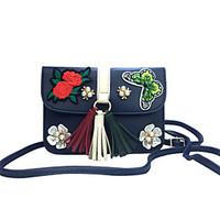 Women Mobile Phone Bag PU leatherette All Seasons Casual Event/Party Outdoor Sling Bag Rhinestone Embroidered Flower Clasp LockWine