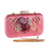 Women Evening Bag Polyester All Seasons Wedding Event/Party Formal Party Evening Club Rectangle Satin Flower Clasp LockBeige Apricot