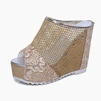 Women\'s Heels Summer PU Outdoor Dress Casual Wedge Heel Gold Black Silver