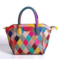 Women Tote Cowhide All Seasons Barrel Zipper Rainbow