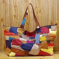 Women Shoulder Bag Cowhide All Seasons Casual Shopper Zipper Rainbow