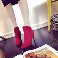 Women\'s Heels Comfort PU Fabric Spring Casual Red Black 4in-4 3/4in
