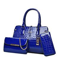 Women Bag Sets Patent Leather All Seasons Formal Casual Shell Zipper Fuchsia Red Black White Blue