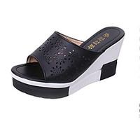 Women\'s Sandals Summer Comfort PU Outdoor Walking Wedge Heel Black White