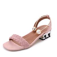 Women\'s Sandals Summer Comfort Fleece Outdoor Walking Block Heel Buckle Blushing Pink Black
