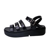 Women\'s Sandals Summer Mary Jane Leatherette Outdoor Dress Casual Walking Flat Heel Buckle Sliver Black