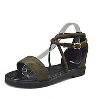 Women\'s Sandals Summer Mary Jane Fleece Outdoor Dress Casual Walking Flat Heel Buckle Dark Green Dark Brown Black