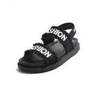 Women\'s Sandals Summer Creepers Fabric Outdoor Dress Casual Walking Creepers Buckle Black White