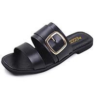 Women\'s Sandals Comfort PU Summer Outdoor Walking Flat Heel Black Under 1in
