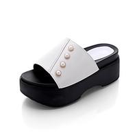 Women\'s Sandals Summer Comfort PU Outdoor Walking Wedge Heel Rhinestone Light Brown Black White