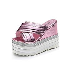 Women\'s Sandals Summer Comfort PU Outdoor Walking Wedge Heel Buckle Fuchsia Silver