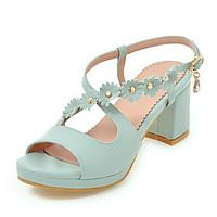 Women\'s Sandals Summer Slingback Comfort Leatherette Outdoor Dress Casual Chunky Heel Applique Buckle Blushing Pink Blue White