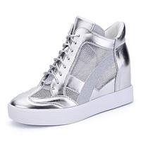 Women Inner Increasing 6-8 CM Height Sneakers Spring / Fall / Winter Comfort Patent Leather Outdoor / Office Career / Casual Shoes Silver/Black