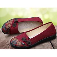 Women\'s Flats Comfort Canvas Fabric Spring Casual Screen Color Light Brown Red Flat