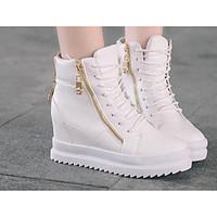 womens sneakers comfort pu spring casual screen color black white flat