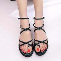 womens sandals comfort pu spring casual dark green black white flat