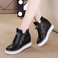 womens sneakers comfort pu spring casual black white flat