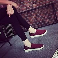 Women\'s Flats Comfort PU Canvas Spring Casual Burgundy Blue Black Flat