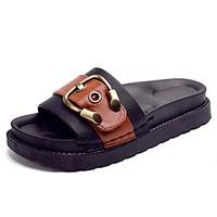 Women\'s Sandals Comfort PU Summer Casual Walking Slouch boots Split Joint Flat Heel White Black Flat