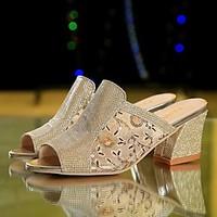 womens sandals summer comfort tulle casual chunky heel silver gold