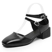 Women\'s Sandals Spring Summer Comfort PU Casual Walking Chunky Heel Buckle Black White