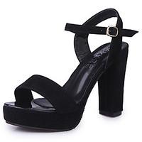 Women\'s Sandals Spring Summer Comfort Suede Casual Walking Chunky Heel Buckle Black