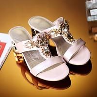 womens sandals summer comfort pu casual chunky heel rhinestone blushin ...