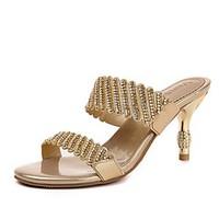 Women\'s Sandals Summer Club Shoes Nappa Leather Casual Stiletto Heel Rhinestone Purple Black Gold