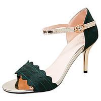 Women\'s Heels Summer Comfort PU Casual Walking Stiletto Heel Buckle Green Beige Black