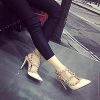 womens heels comfort pu spring casual stiletto heel red beige white 4i ...