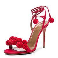 womens shoes leather linen stiletto heel pom pom gladiator sandals dre ...