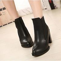 womens boots comfort pu spring casual stiletto heel black 4in 4 34in