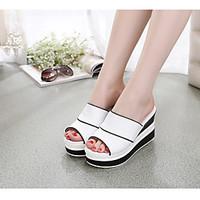 womens sandals comfort pu spring casual black white 4in 4 34in