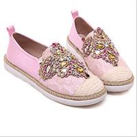 Women\'s Loafers Slip-Ons Comfort Fabric Spring Summer Casual Rhinestone Flat Heel Almond Blushing Pink Flat
