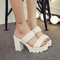 womens sandals comfort pu summer casual chunky heel black white 3in 3  ...