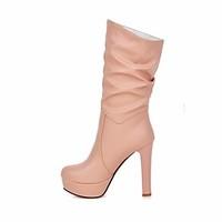 Women\'s Boots Comfort PU Spring Casual Stiletto Heel Blushing Pink White 4in-4 3/4in