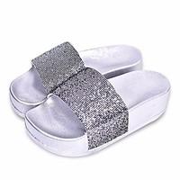 Women\'s Sandals Comfort PU Spring Casual Black Silver Blushing Pink Flat