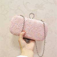 Women Evening Bag PU All Seasons Event/Party Party Evening Club Baguette Lace Sequined Magnetic Blushing Pink Black
