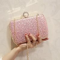Women Shoulder Bag PU All Seasons Event/Party Casual Date Club Baguette Rhinestone Magnetic Blushing Pink White