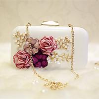 Women Evening Bag PU All Seasons Wedding Event/Party Party Evening Date Club Oval Flower Magnetic Black White