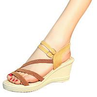 Women\'s Sandals Comfort PU Summer Outdoor Comfort Wedge Heel White Black Dark Brown 5in over