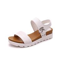 Women\'s Sandals Spring Summer Club Shoes Novelty PU Outdoor Office Career Casual Low Heel Wedge Heel Applique Buckle Black White Walking