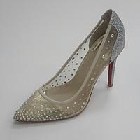 Women\'s Wedding Shoes Summer Fall Club Shoes Glitter Tulle Wedding Party Evening Dress Stiletto Heel Rhinestone Gold