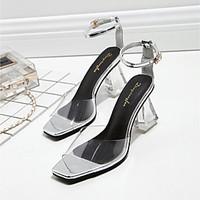 womens heels summer club shoes pu casual chunky heel silver black