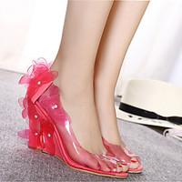 Women\'s Heels Summer Club Shoes Silicone Party Evening Casual Wedge Heel Dark Brown Blue Red Black