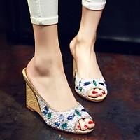 Women\'s Sandals Summer Comfort Microfibre Casual Wedge Heel Rhinestone Gold