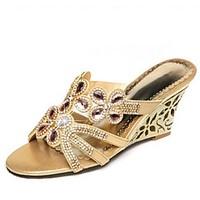 Women\'s Sandals Summer Club Shoes Cashmere Casual Wedge Heel Rhinestone Purple Gold